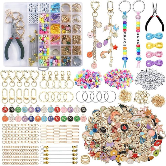 561PCS Keychain Making Kit ,Lipgloss Holder Keychain Charm Bracelet Making Kit Lip Gloss Charms Keychain Charms with Extender Chains, Jump Rings, Lobster Clasps with Organizer Box for DIY Crafts