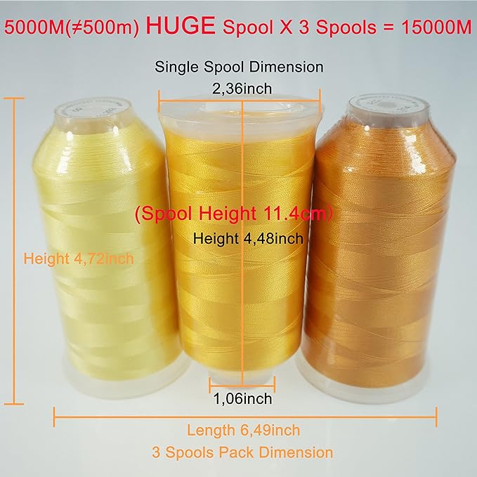 New brothreads - 40 Options- Various Assorted Color Packs of Polyester Embroidery Machine Thread Huge Spool 5000M for All Embroidery Machines -Different Yellows
