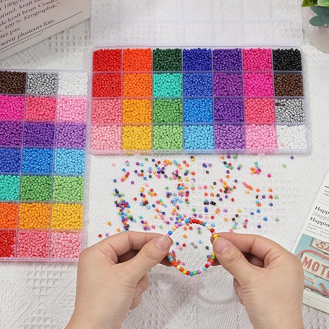 28 Colors 3mm Seed Beads, 7200PCS Glass Seed Beads Kit for Jewelry Making, Craft and Bracelet Making