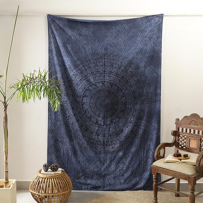 popular handicrafts twin mandala hippie tie dye psychedelic elephant tapestry wall hanging - indian maditation gypsy bohemian hippy dorm room decor blue82x54 inch
