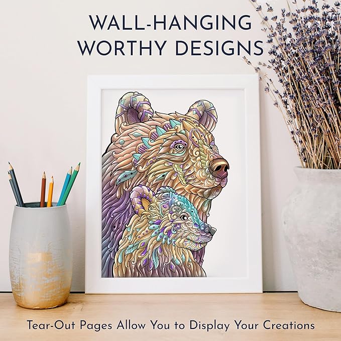 RYVE Animal Coloring Book for Adults - Unwind and Relax with Stunning Designs - Adult Coloring Books for Women & Men, Adult Coloring Book Animals, Mindfulness and Stress Relief Gifts for Women