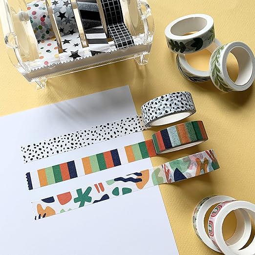 Washi Tape Set of 12 Rolls of 15 mm Wide Cute Decorative Washi Tape for Journaling, Scrapbook, Washy Crafts, Bullet Journals, Planners, DIY Décor, Craft Supplies For Adults & Kids (Tranquility)