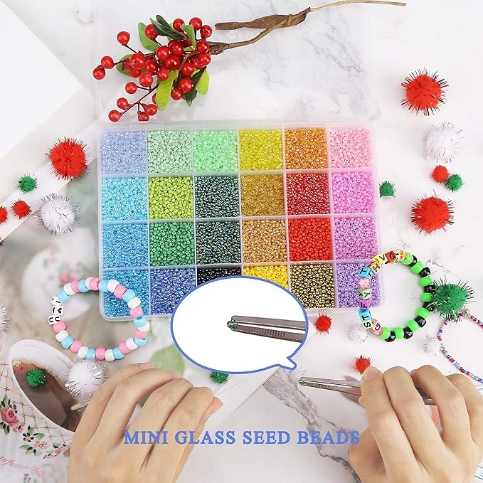 greentime 22800pcs glass seed beads for bracelets making kit, small craft beads 11/0 waist beads for diy bracelet necklaces craft making supplies (24 colors)