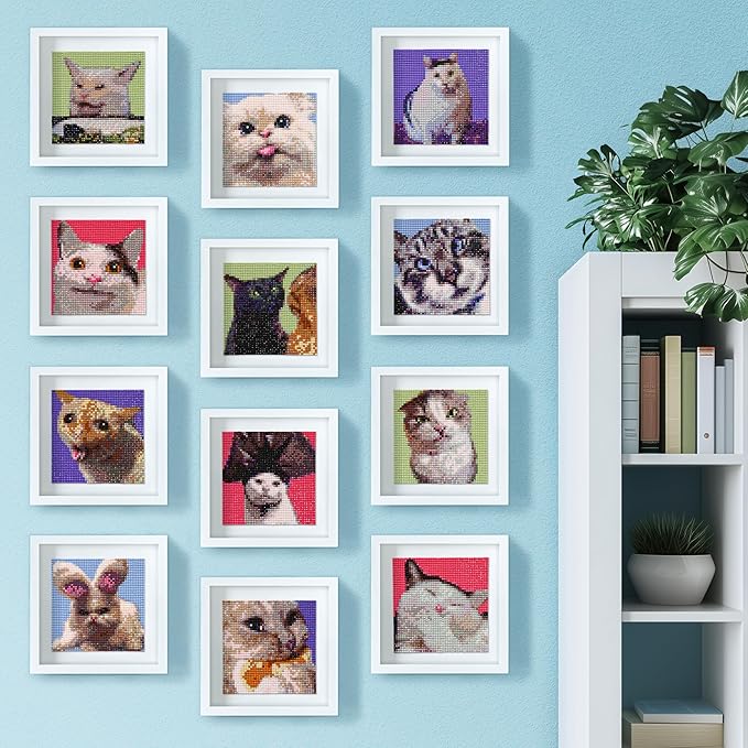 LuwoArte 12 Pack Diamond Painting Kits for Adults –Featuring Funny Meme Cats Designs 2.0 –Full Drill DIY Paint Gem Art for Adults–Brilliant 5D Diamond Painting Kit–Relaxing Craft for Home Wall Décor