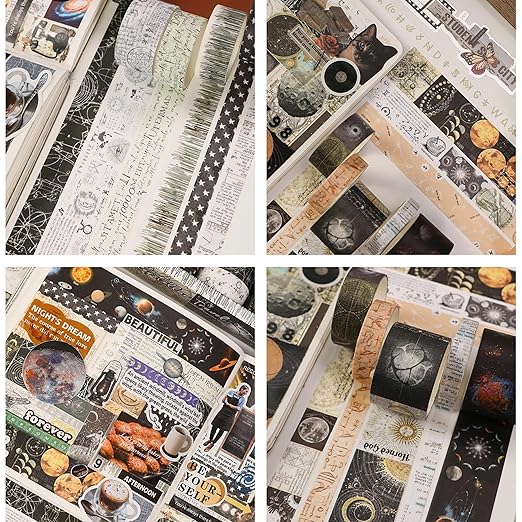 Vintage Washi Tape Set - 24 Rolls Arts Adhesive Tapes Assorted Retro Decorative Masking Tape Sets for Craft, Kids, Scrapbook, DIY, Gift Wrapping (11-Celestial Dreams)