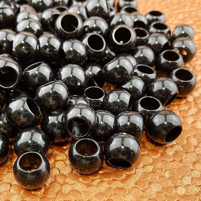 300 acrylic large hole beads for crafts and for hair 10mm x 12mm acrylic barrel beads with 5.7mm large hole, glossy black