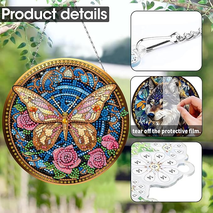 SKRYUIE Butterfly Hanging Diamond Art Kits for Adults Pendant Suncatcher, Special Shaped Crystal DIY Pearl Diamond Painting Kit, Gift for Mother Spring Summer Window Wreath Decor 7.64 x 7.64 Inch A15