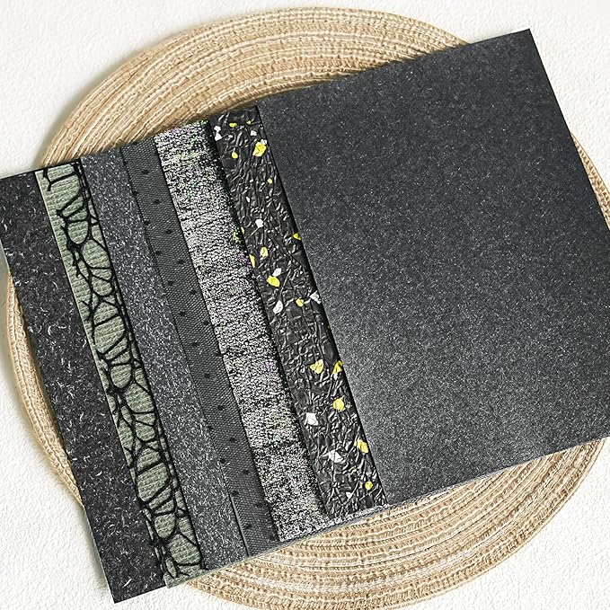 30Pcs Unique Handmade Textured Scrapbook Paper&Mesh Fabric set - A5 sheet Black&Gray Craft Mulberry Special Mix for Scrapbooking Junk Journaling Supplies Card Collage DIY Materials, 5.8x8.2 inches