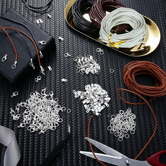 Syhood Leather String Cord Kit for Bracelets Making Include 4 Color 2mm x 26 yd Wide Suede Rope 250 Pcs Bracelet Clasps and Closures for Necklaces,Jewelry, Art Crafts(Classic Colors)