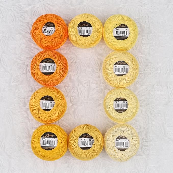 Size 8 Double Mercerized Egyptian Long Staple Cotton Pearl Thread Ball 5 Grams Rainbow Color Embroidery Thread 10 Colors per Box for Crochet Hardanger Cross Stitch Hand Embroidery (Set E)