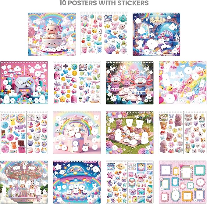 Fashion Angels Chill Axolotl Coloring & Collage Activity Set, Includes 400+ Stickers, Sticker-by-Number & Coloring Pages with Mystical, Cosmic & Candy-Themed Scenes, Creative Art Kit for Kids Ages 6+
