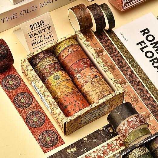 12 Rolls Chinoiserie Washi Tape Set Chinese Arts Adhesive Tapes Geometric Garden Decorative Masking Tape Sets for Craft, Kids, Scrapbook, DIY, Gift Wrapping (Ode to The River)