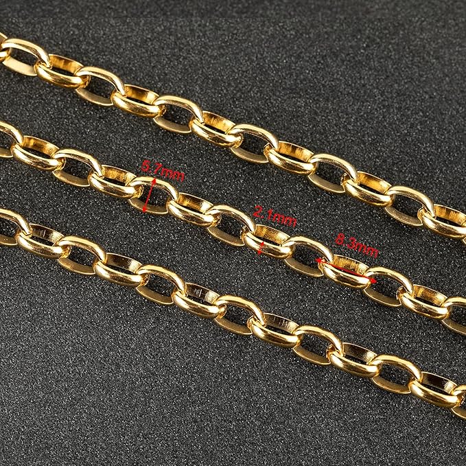 UMAOKANG 16.4 Feet Stainless Steel Oval Chain Gold Plated Chains Bulk with Jump Rings and Lobster Clasps Jewelry Chain Roll