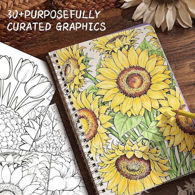 VYRANA Women's Coloring Book 30 Pages Flower Pattern Coloring Books for Adults to Relax and Relieve Anxiety, Gift for Mother's Day, Birthdays, Christmas, Anniversaries