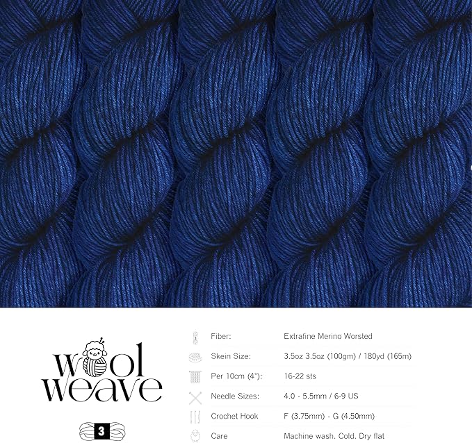 Superwash Merino Wool Yarn for Knitting & Crocheting - Premium Hand Dyed Yarn, 100gr, 240 Yards, Dk Weight - Luxurious, Soft & Durable Blue Yarn