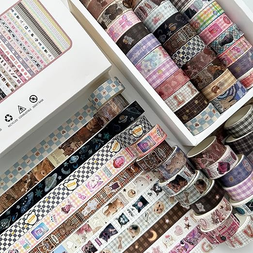 yubbaex cute washi tape value pack 36 rolls aniamls printed masking tape kawaii decorative for arts, diy crafts, journal supplies, planners, scrapbook, card/gift wrapping (girly style)