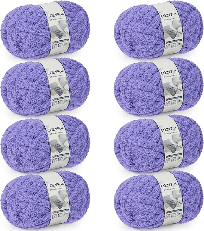 Chunky Yarn for Hand Knitting - #10 Chunky Chenille Yarn, Jumbo Big Thick Chunky Yarns for Crocheting, Super Bulky Chunky Knit Blanket Yarns, 8 Skein (25 yds 8 oz Each Skein), Lavender