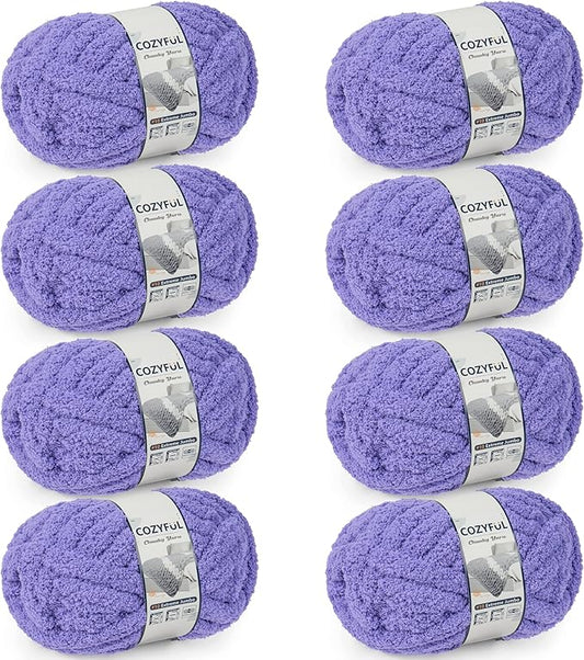 Chunky Yarn for Hand Knitting - #10 Chunky Chenille Yarn, Jumbo Big Thick Chunky Yarns for Crocheting, Super Bulky Chunky Knit Blanket Yarns, 8 Skein (25 yds 8 oz Each Skein), Lavender