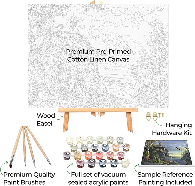 Ledgebay DIY Paint by Numbers Kit for Adults Framed Canvas: Beginner to Advanced Paint by Numbers Kit, Kits Include Acrylic Paint Set Brushes & Tabletop Easel (Guiding Light 16"x20" Framed)