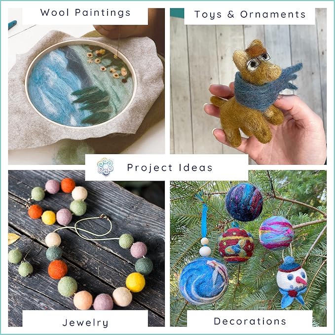 100% Wool - Assorted Wool Roving for Needle Felting, Wet Felting, Felt Painting, Spinning and Blending - Critter Colors