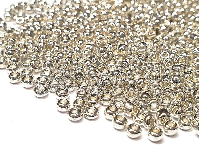 Perlin Glass Seed Beads 2mm 11/0 Round Mini Small Pony Beads 6500pcs for Jewelry Making Earrings Bracelets Pendants Waist DIY Handmade Metallic Color Kit (Silver Shiny)