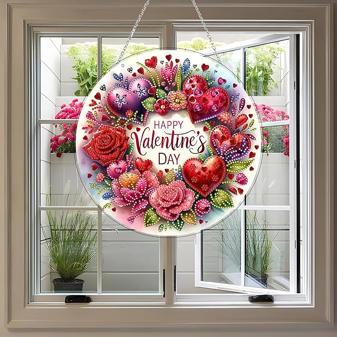 JJFox Diamond Art Hanging Kit for Adult,Special Shaped Rhinestone,DIY Acrylic 5D Diamond Art Painting Window Pendants Home Garden Wall Hanging Kits Hanging Ornament,Double Sided. (Love)
