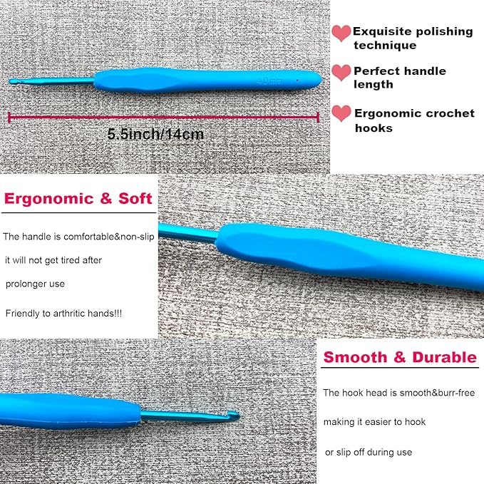 Hobekoee Size G/6mm Crochet Hook Ergonomic Handle for Arthritic Hands Soft & Smooth Knitting Needles for Beginners and Crocheting Yarn