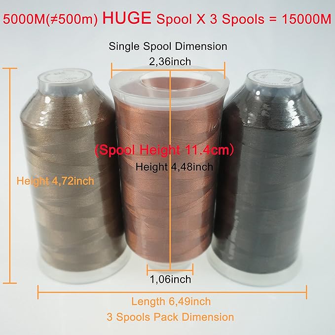 New brothreads - 40 Options- Various Assorted Color Packs of Polyester Embroidery Machine Thread Huge Spool 5000M for All Embroidery Machines -Different Browns