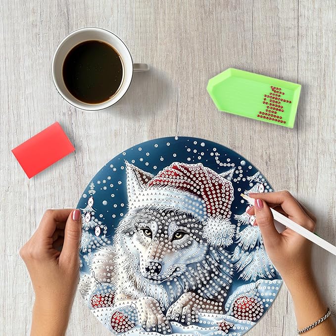 SENQAO Christmas Diamond Art Hanging Kits for Adults Kids, Wolf Diamond Art Suncatchers, 5D Special Shape Diamond Painting Pendant Window Ornament Gifts for Home Door Wall Decor