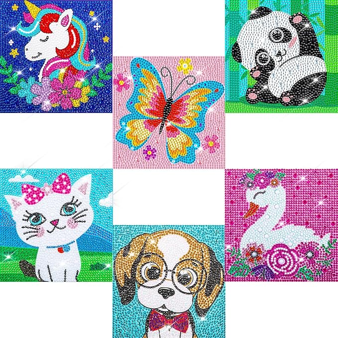 Labeol Diamond Art Kits for Kids Crafts for Girls Ages 6-8-10-12 Easy to DIY Creative Diamond Art Sticker Craft by Numbers Kits for Kids and Adult Beginners (6 Pack Cute)