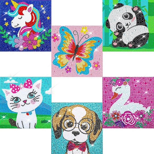 Labeol Diamond Art Kits for Kids Crafts for Girls Ages 6-8-10-12 Easy to DIY Creative Diamond Art Sticker Craft by Numbers Kits for Kids and Adult Beginners (6 Pack Cute)