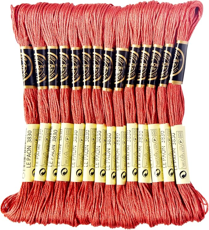 LE PAON Embroidery Floss, 14-Pack Six Strands 100% Long Staple Cotton Embroidery Thread, 8.7-Yard，Color Number：3830, Terra Cotta