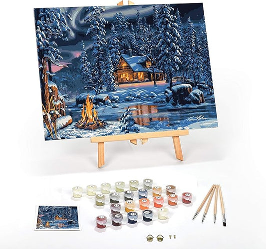 Ledgebay DIY Paint by Numbers Kit for Adults Framed Canvas Beginner to Advanced Paint by Numbers Kit Kits Include Acrylic Paint Set Brushes Tabletop Easel (Aurora Bliss 12" x 16" Framed)