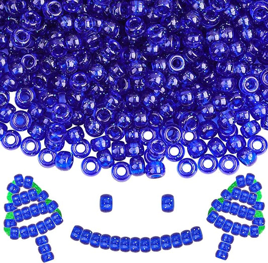 Plastic Pony Beads, 1000 Pcs, 6x9mm, for Bracelet, Hair Braiding, Friendship Bracelets, Jewelry Making (Blue Glitter)