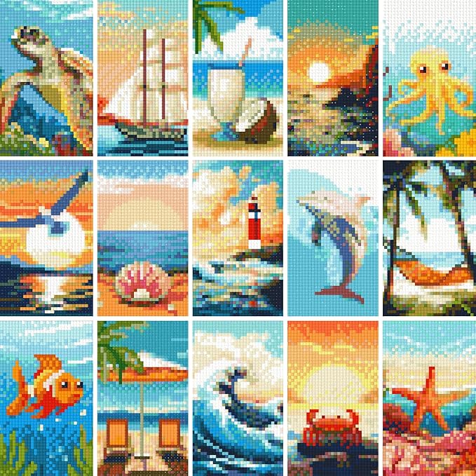 LuwoArte 15 Pack Diamond Painting Kits for Adults – Beach, Summer Vibes & the Sea Breeze – Full Drill DIY Paint Gem Art for Adults – Brilliant 5D Diamond Painting Kit – Relaxing Craft for Wall Décor