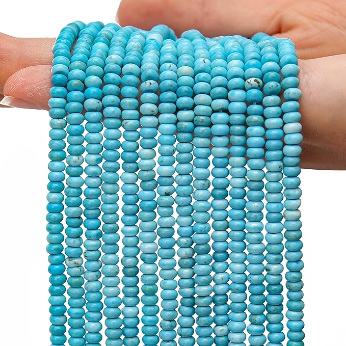 2 Strands (300PCs) Natural Blue Turquoise Rondelle Beads, 2 * 4mm Gemstone Loose Spacer Abacus Disk Beads for DIY Bracelet Necklace Earrings Jewelry Making, Craft Supplies Beading Kit