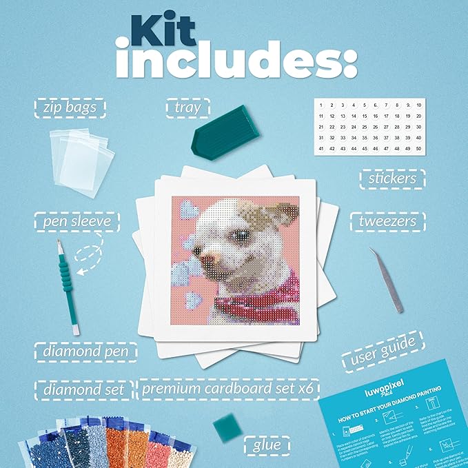 LuwoArte 6 Pack Diamond Painting Kits for Adults – Featuring Meme Doggies and Cute Dogs – Full Drill DIY Paint Gem Art for Adults – Brilliant 5D Diamond Painting Kit–Relaxing Craft for Home Wall Décor