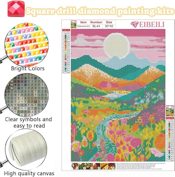 EIBEILI Square Drill Diamond Art Kits for Adults, Mountain Flower Diamond Painting Kits for Beginner DIY 5D Full Drill Diamond Dots Crafts for Home Wall Decor Gifts 12x16 Inch