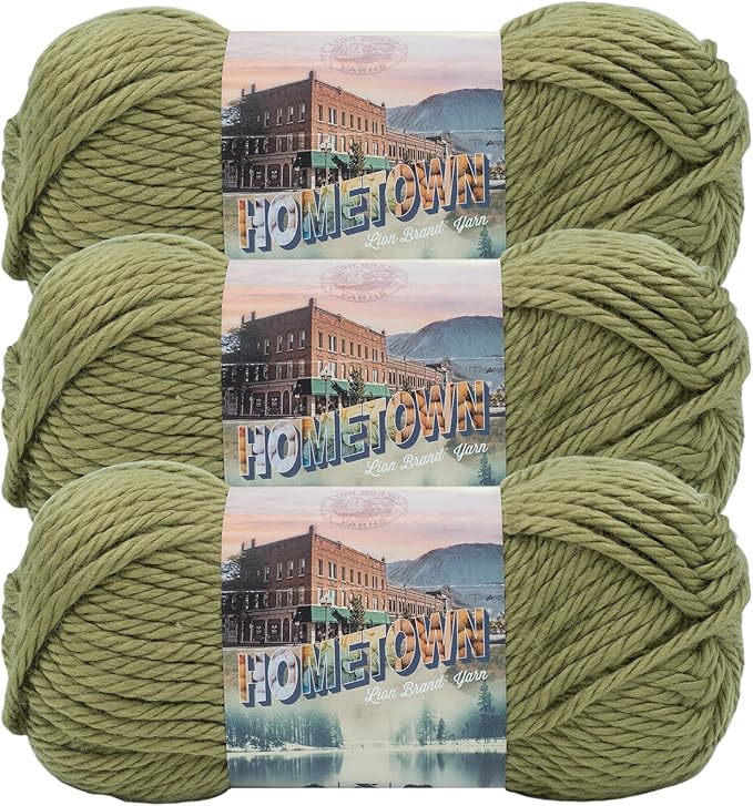 Lion Brand Yarn Hometown Yarn, Super-Bulky Yarn for Knitting, Crocheting, and Crafting, 3 Pack, Lakeland Olive
