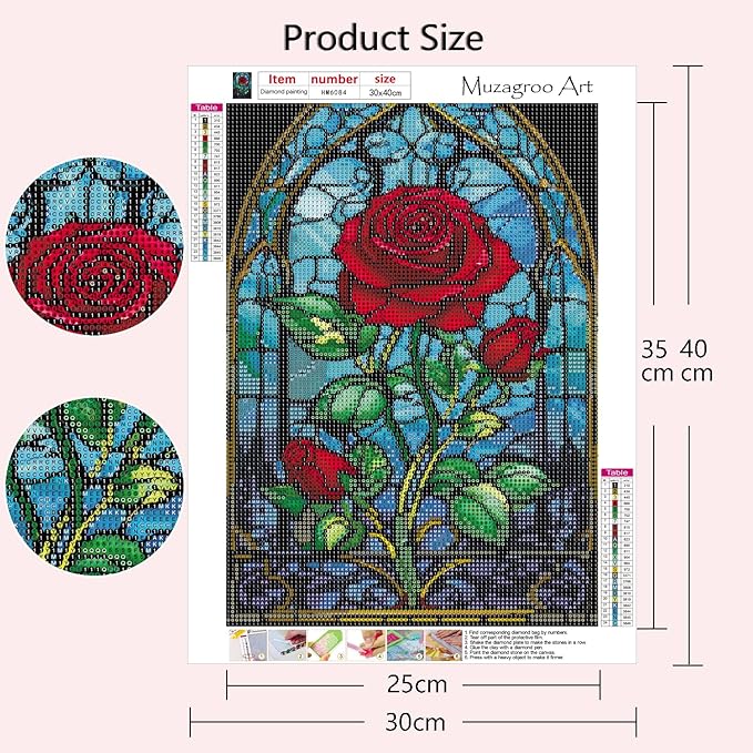 Muzagroo Art Rose Diamond Painting Kits for Adults, Colorful 5D Diamond Art Kits for Living Room Wall Art, DIY Drill Art 12x16 inches Gem Arts and Crafts 4PCS