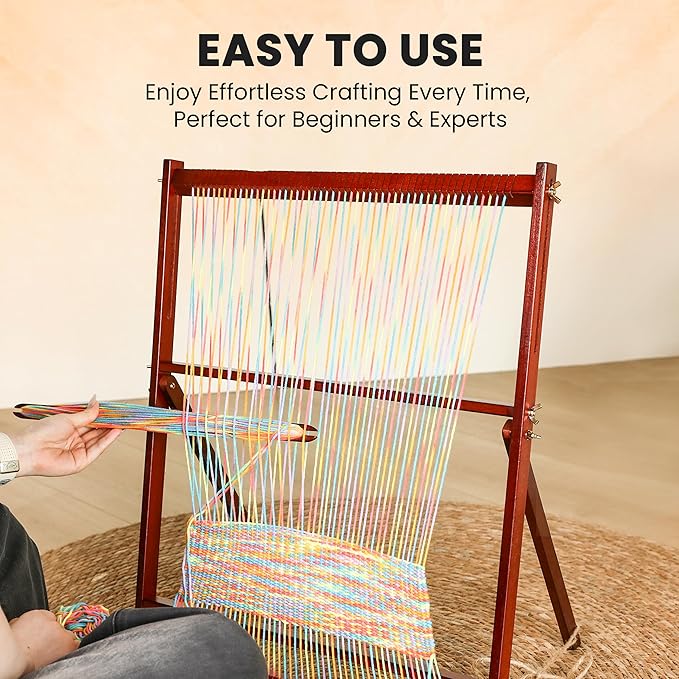 Baraboo Hardwood Weaving Loom Kit for Adults – Adjustable 25.2 x 19.3 Inch Wooden Frame Weaving Kit with Shuttle, Comb & Heddle Bar – 15 Piece Loom Set for Beginners & Professionals