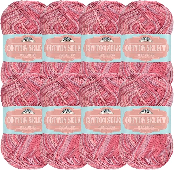 JubileeYarn Cotton Select Yarn - 50g/Skein Sport Weight - Taste of Berry - 8 Skeins