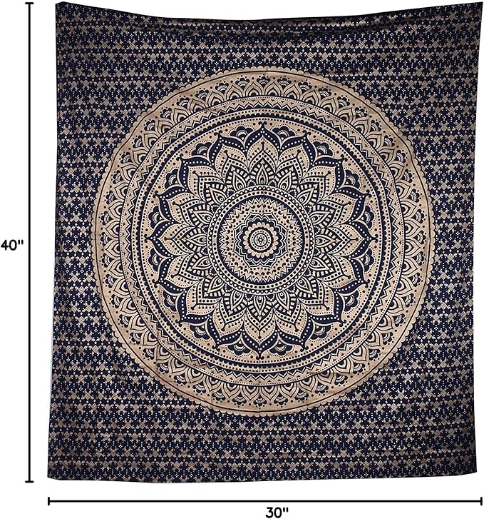 popular handicrafts tapestry wall hanging hippie ombre mandala bohemian hippy psychedelic design indian tapestries bedspread 30 x 40 inches (76 x 101 cms), blue gold