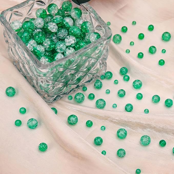 300PCs 6mm Green Crackle Glass Beads Bulk, Round Smooth Hole Glass Crystal Beads for Jewelry Making, DIY Bracelets, Necklaces, Bag Charms, Keychains and Craft Projects
