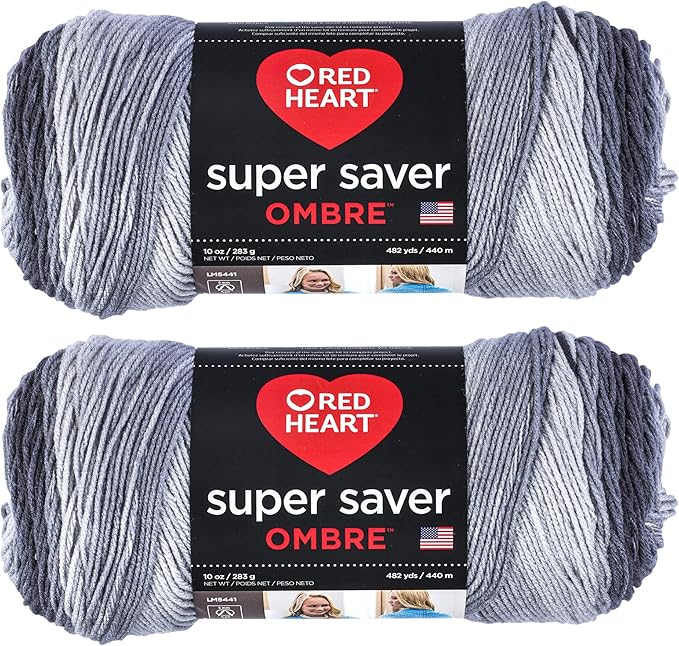 Red Hearts Super Saver Jumbo Anthracite Ombre Yarn - 2 Pack of 283g/10oz - Acrylic - 4 Medium (Worsted) - 482 Yards - Knitting/Crochet