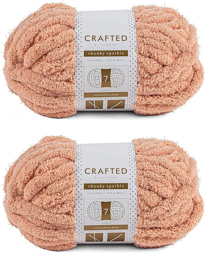 Crafted By Catherine Chunky Sparkle Yarn - 2 Pack (41 Yards Each Skein), Pink Sparkle, Gauge 7 Jumbo