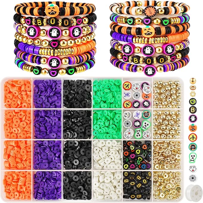 Gionlion 3500 Pcs Halloween Beads for Bracelets, Clay Beads Bracelet Making Kit Halloween Decorations Charms Jewelry Making, DIY Crafts for Gifts Party Favors