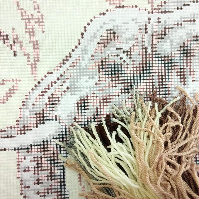 Brvsk Ferine Needlepoint Kit for Adults and Beginners — Elephant 16″ × 16″ with Clear, Precise Printed Design on Cotton Canvas; Includes 2 Needles, Yarn, and Easy-Read Chart