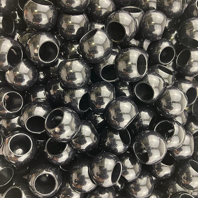 300 acrylic large hole beads for crafts and for hair 10mm x 12mm acrylic barrel beads with 5.7mm large hole, glossy black