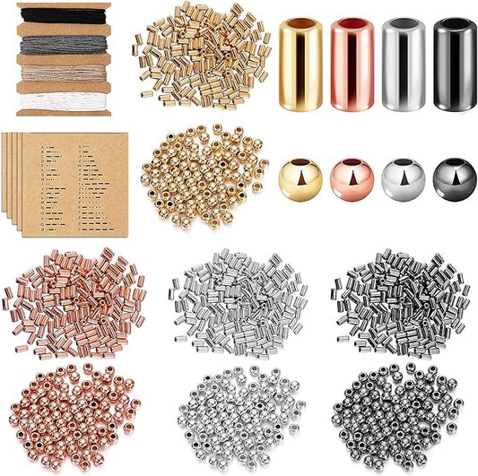 DIY Morse Code Bracelet Making Kit, 800 Round Spacer Beads and 800 Long Tube Spacer Beads Handmade Adjustable Bracelets Necklaces 20 Morse Code Decoding Card and 20 Yard Twine Cord for Jewelry Making